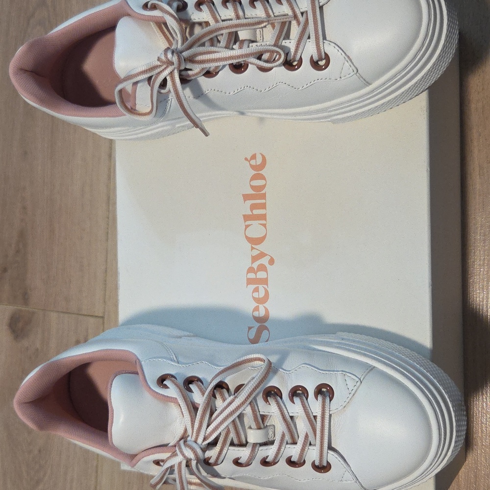 See By Chloe Essie pink/white leather Sneakers Sz 39 - Picture 10 of 14